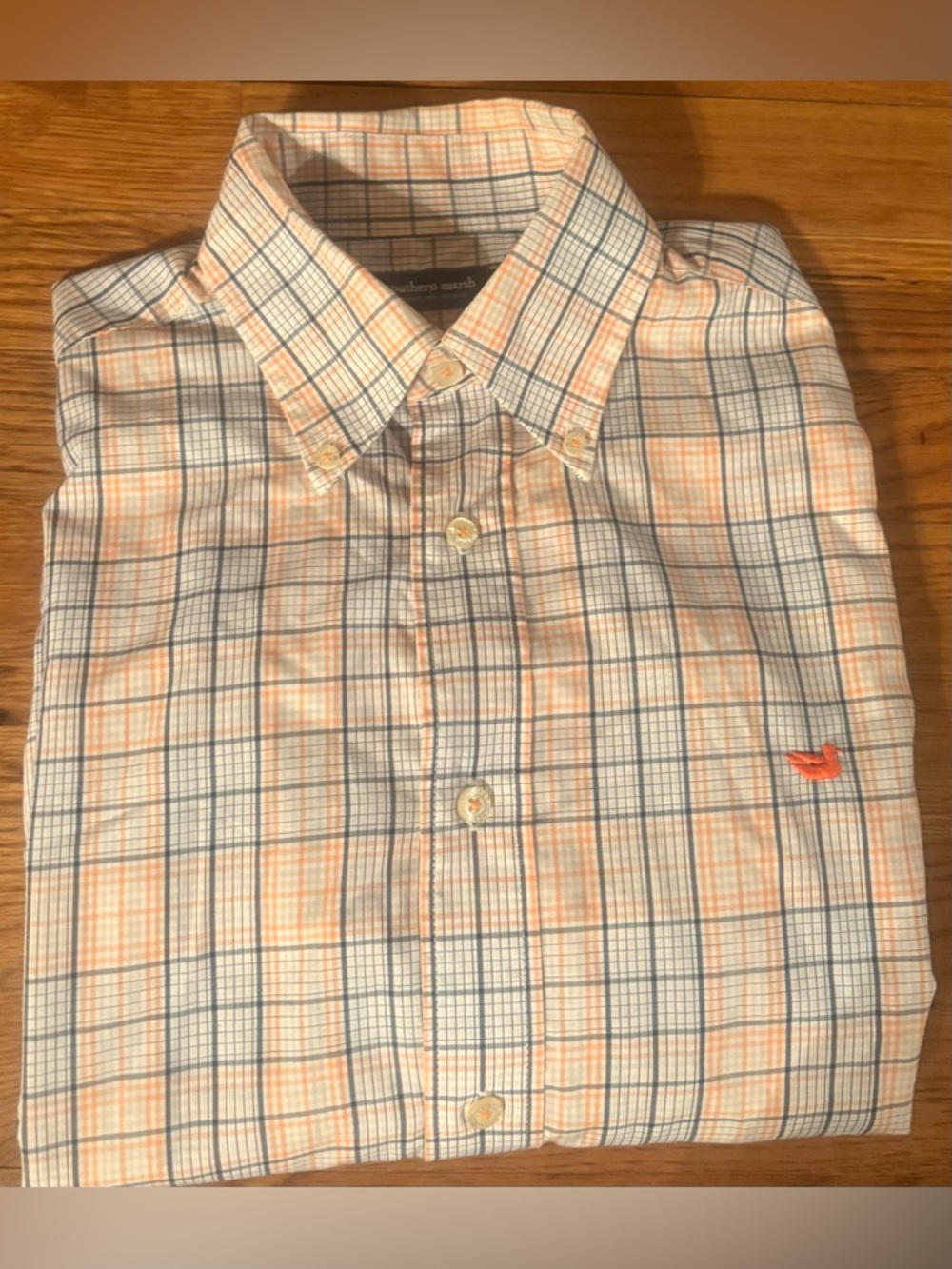 Southern Marsh Wrinkle Free Dress Shirt, White/Orange/Blue, Size M, EUC